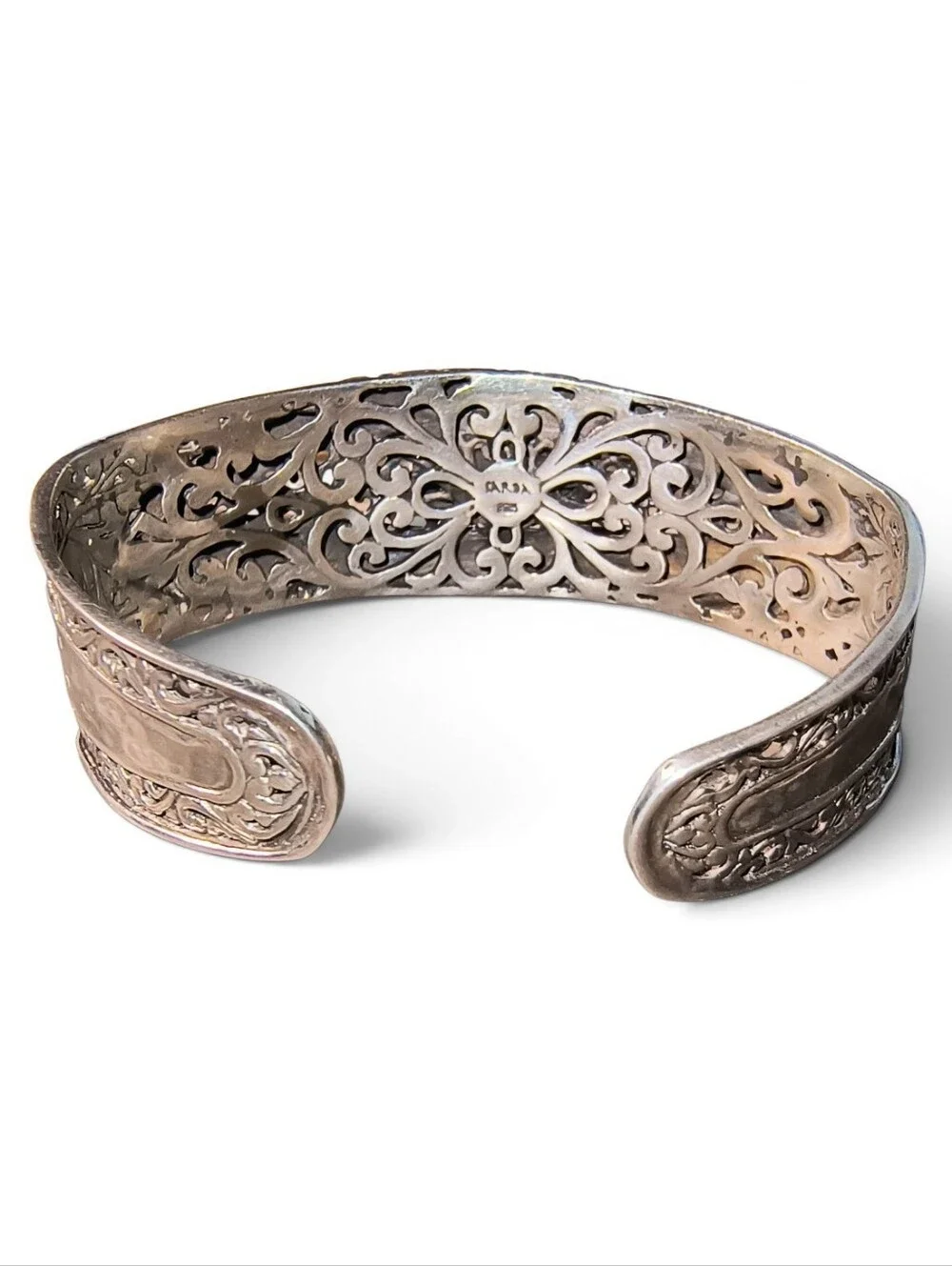 Sarda Bali Sterling Silver Filigree Cuff Bracelet with Blue Stone